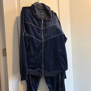 Vintage Y2K Navy Blue Velour Tracksuit mens 2 piece sick